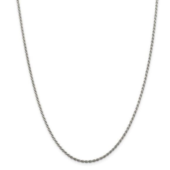 1.8mm Rhodium Plated Sterling Silver D/C Rope Chain Necklace 26 Inch